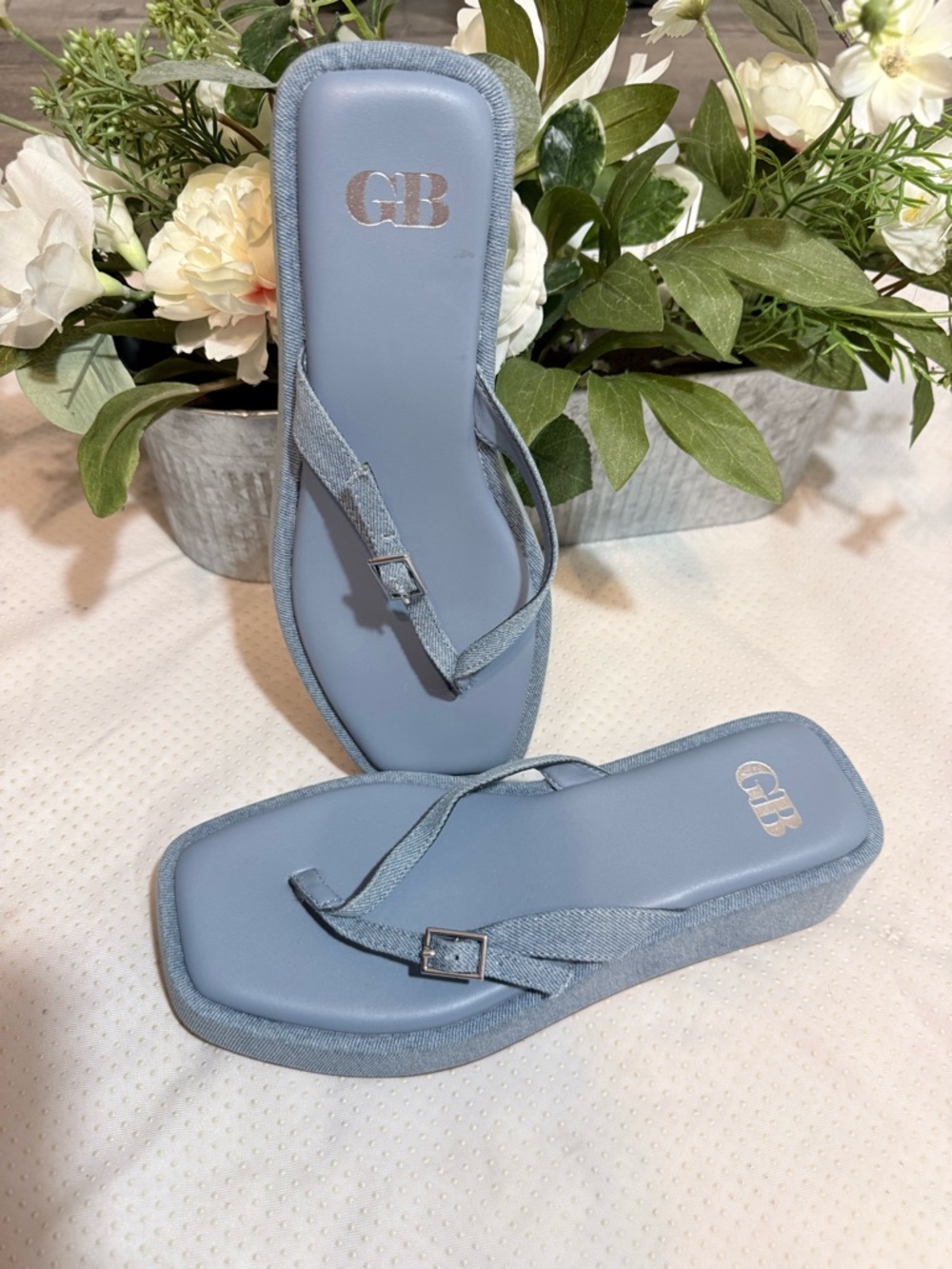 Gianni Bini Light Blue Square Toe Thong Sandals